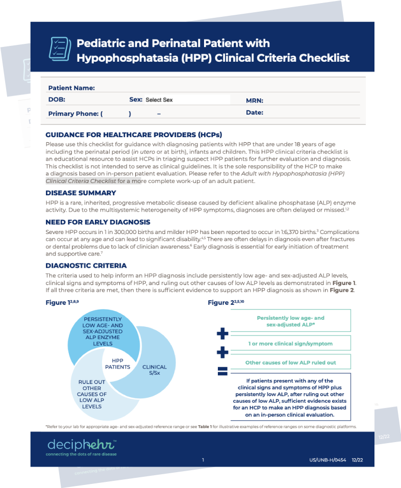 Download Now button: Pediatric and Perinatal Patient with HPP Clinical Criteria Checklist